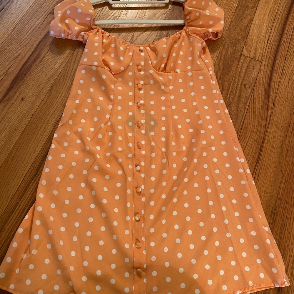 Orange polkadot dress with zipper on side